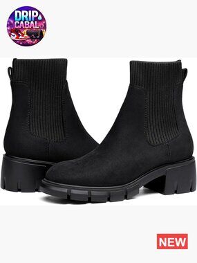 Platform Ankle Boots Elastic Chunky Heel Lug Sole Chelsea Booties Non-Slip
